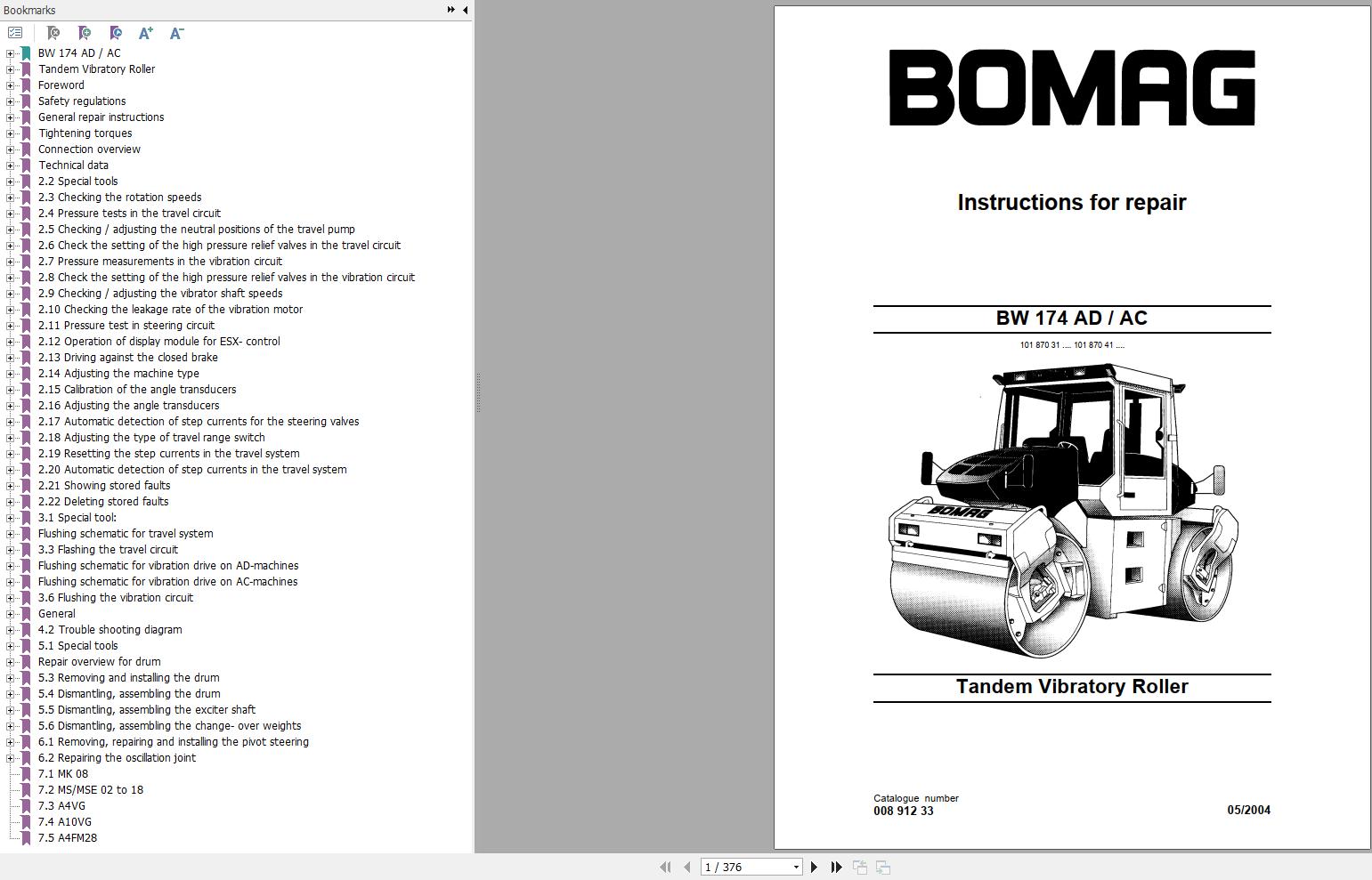 Bomag Machinery BW174AC Instructions For Repair