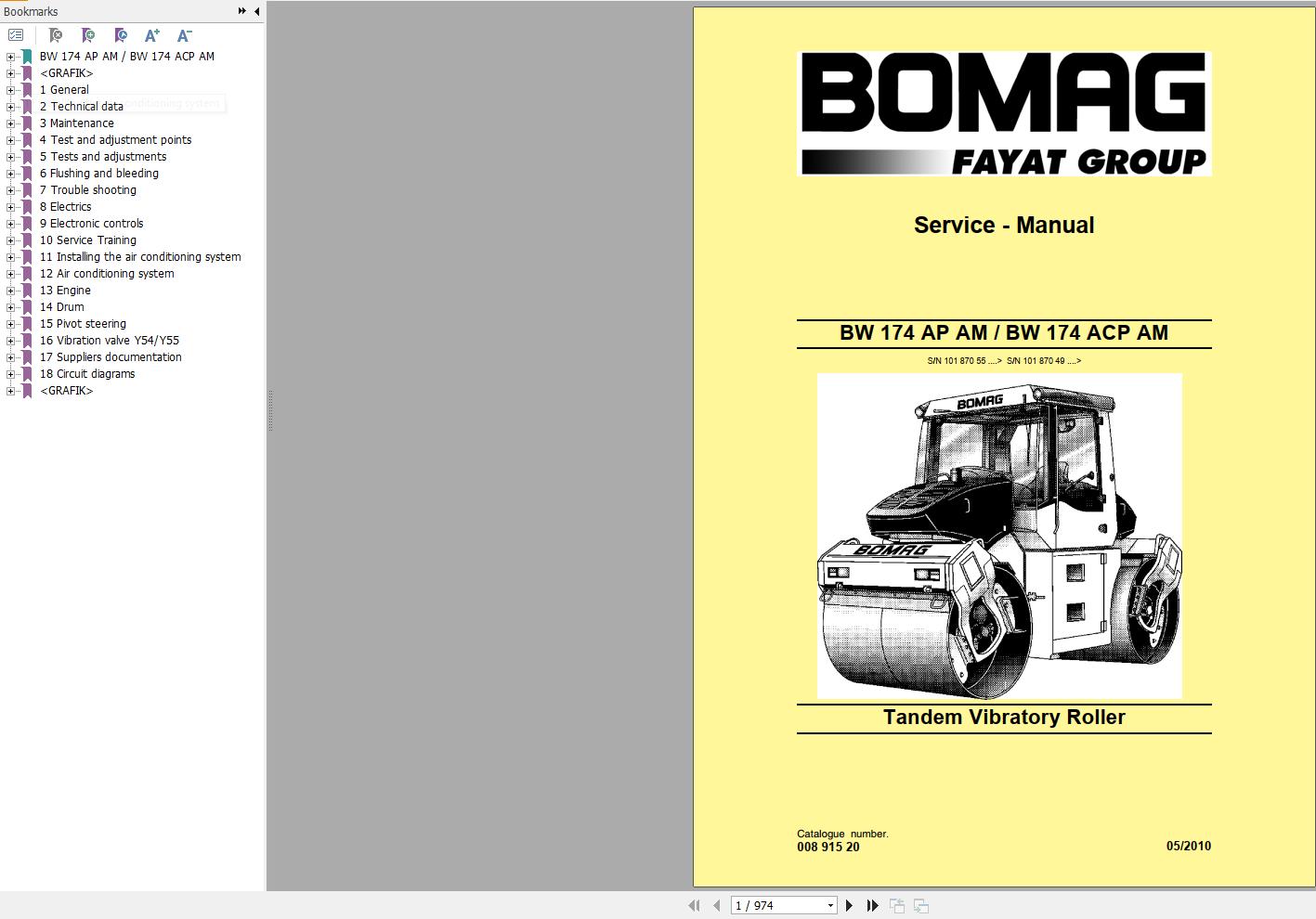 Bomag Machinery BW174ACP Service Manual Service Training