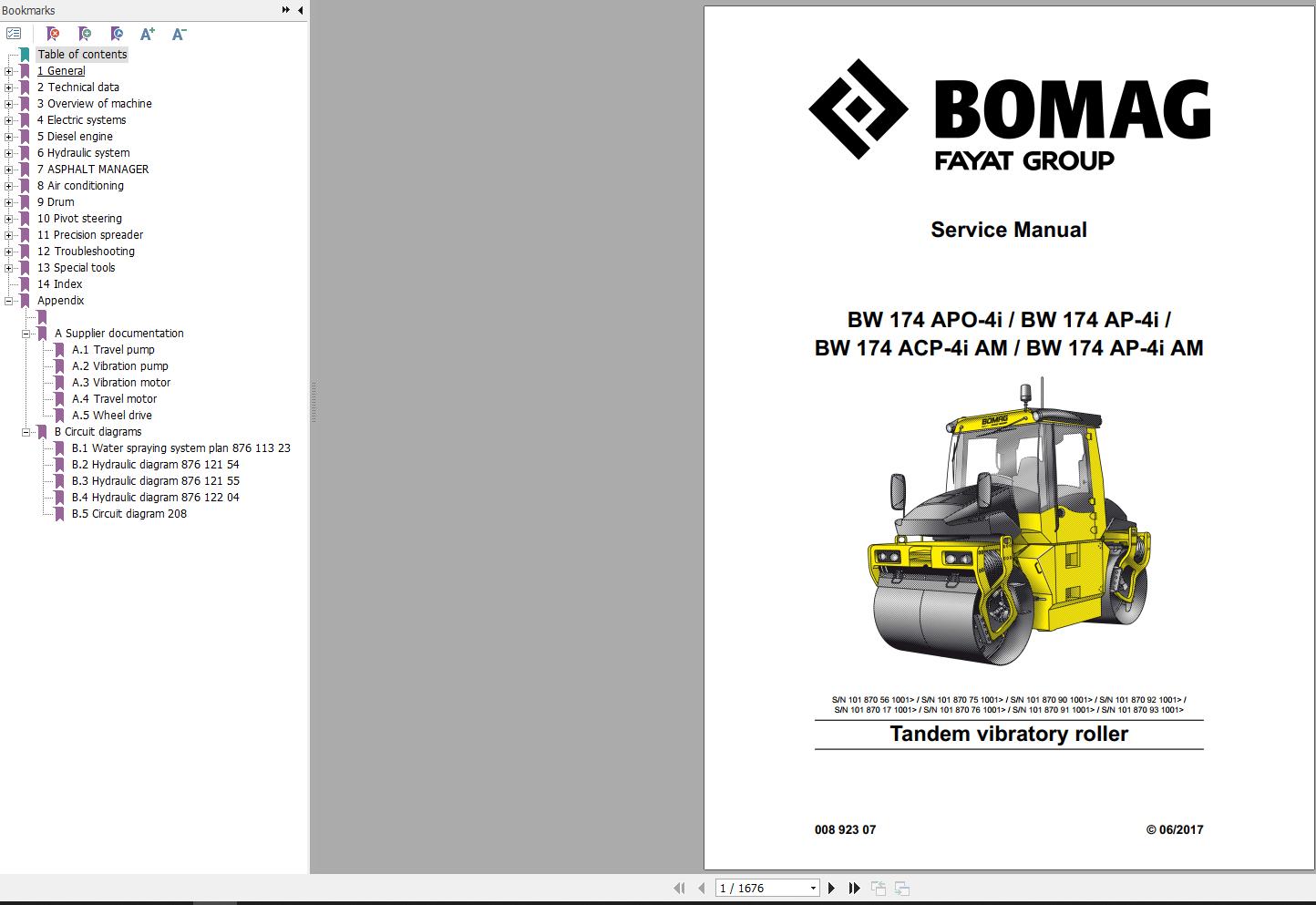 Bomag Machinery BW174APO 4i Service Manual Service Training Operating And Maintenance Instructions