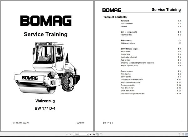 Bomag Machinery BW177D 4 Service Training Instructions For Repair