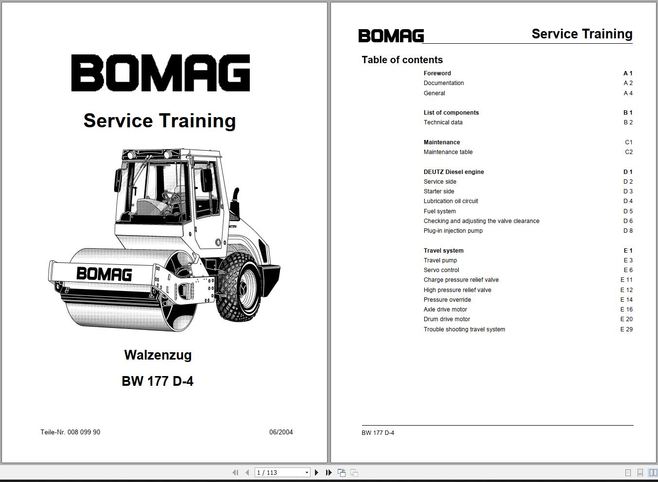 Bomag Machinery BW177D 4 Service Training Instructions For Repair