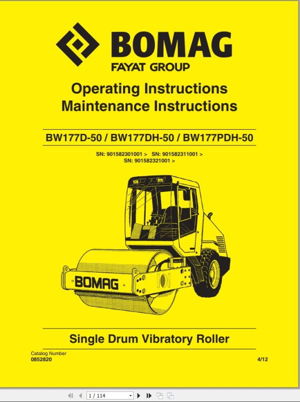 Bomag Machinery BW177D 50 BW177DH 50 BW177PDH 50 Operating And Maintenance Instructions