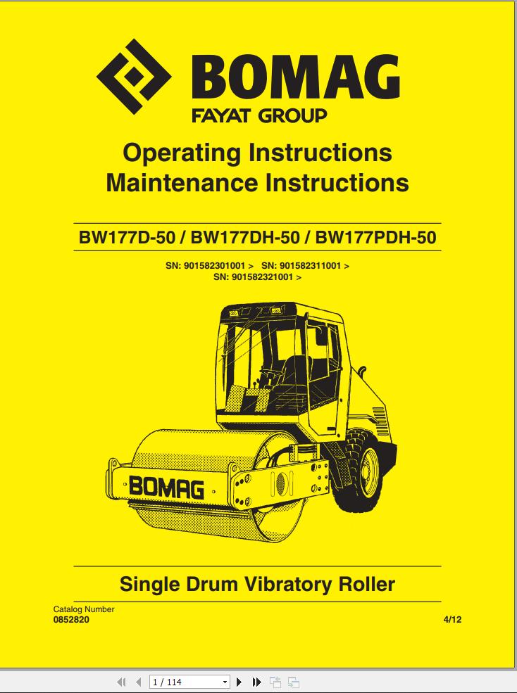 Bomag Machinery BW177D 50 BW177DH 50 BW177PDH 50 Operating And Maintenance Instructions