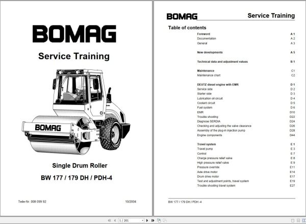 Bomag Machinery BW177DH 4 Service Training Instructions For Repair