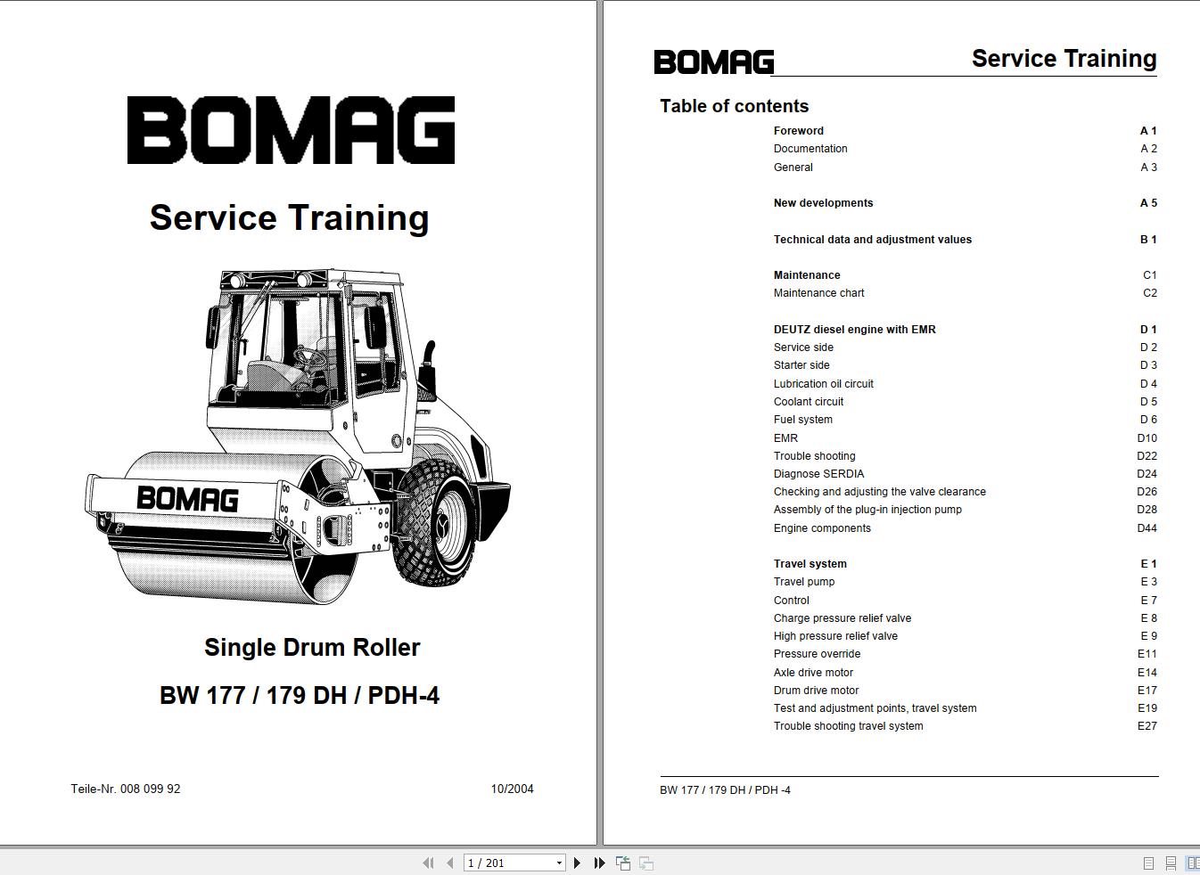Bomag Machinery BW177PDH 4 Service training Instructions For Repair
