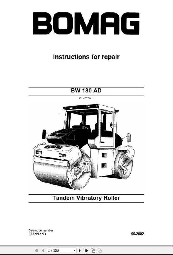 Bomag Machinery BW180AD Instructions For Repair