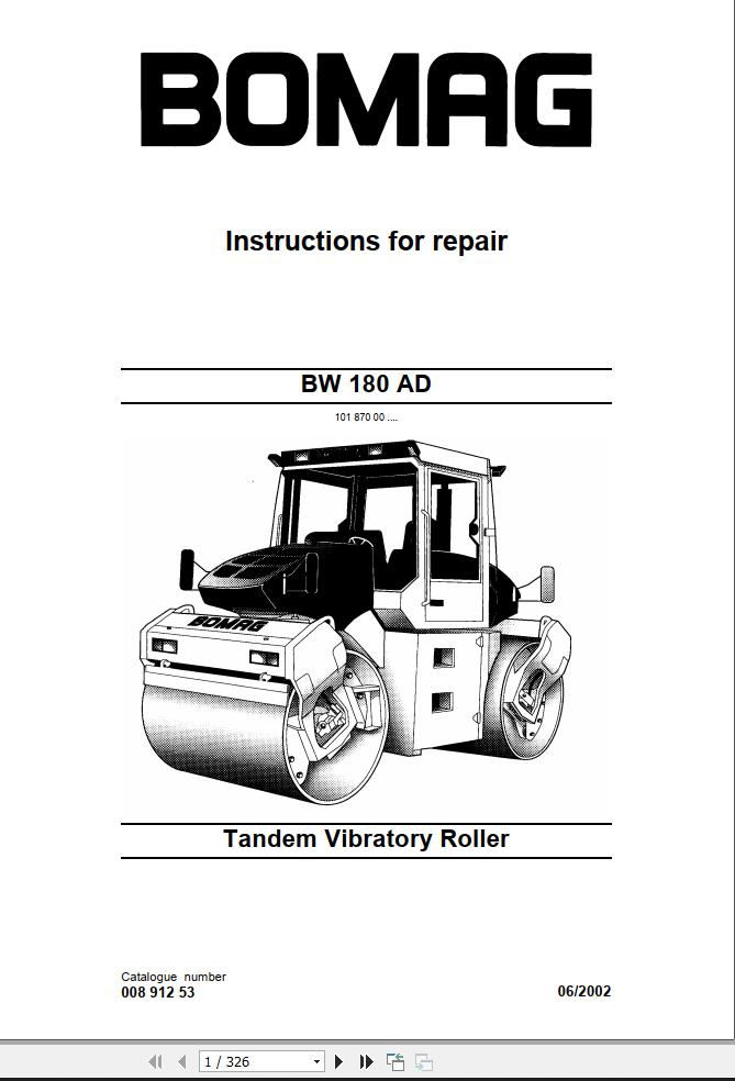 Bomag Machinery BW180AD Instructions For Repair