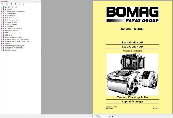 Bomag Machinery BW190AD 4 Service Manual Service Training Operating And Maintenance Instructions EN RU
