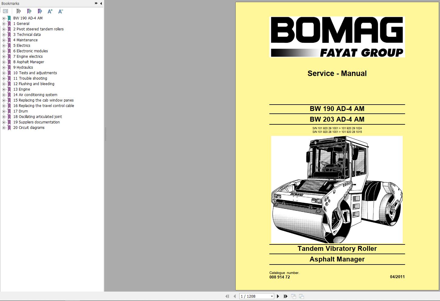 Bomag Machinery BW190AD 4 Service Manual Service Training Operating And Maintenance Instructions EN RU