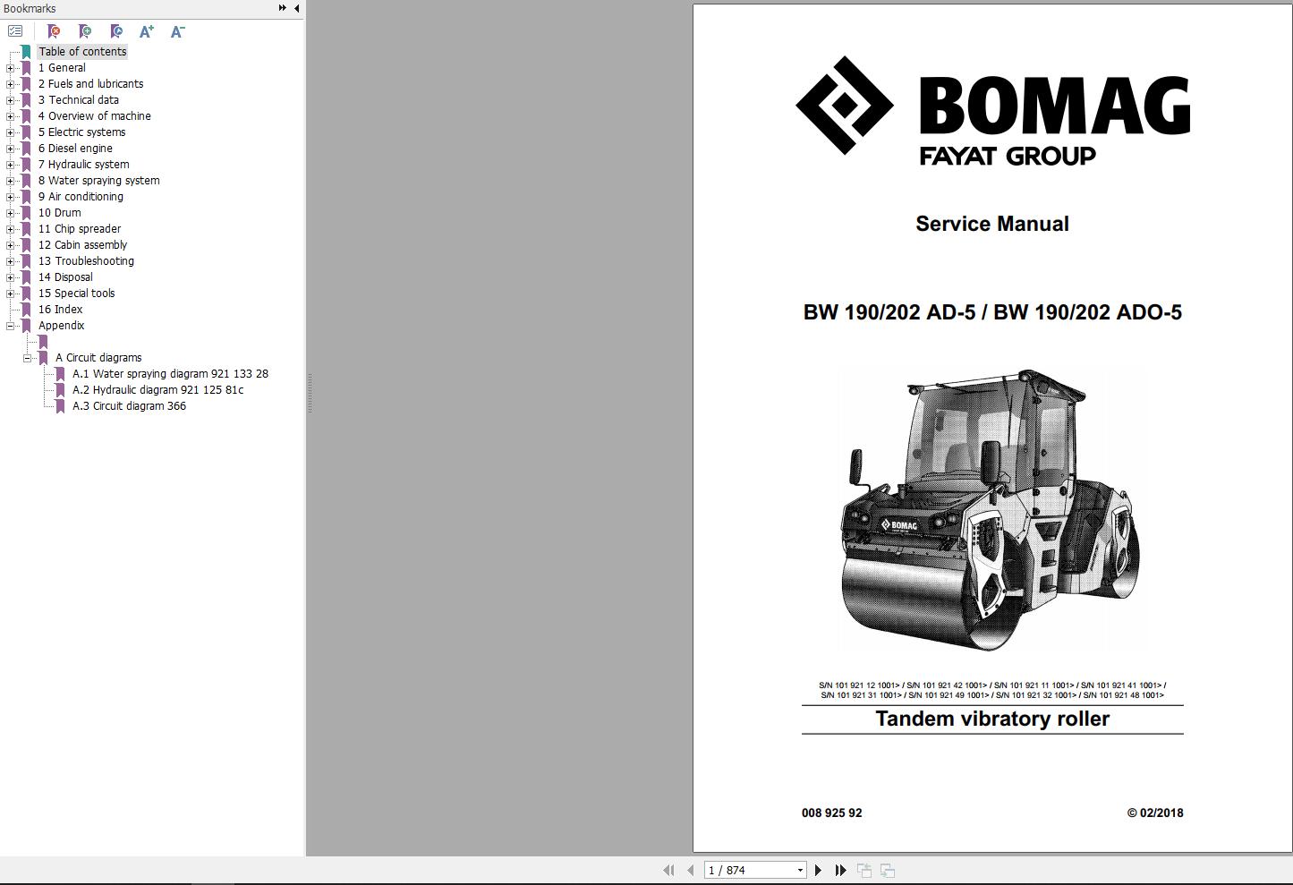 Bomag Machinery BW190AD 5 Service Manual