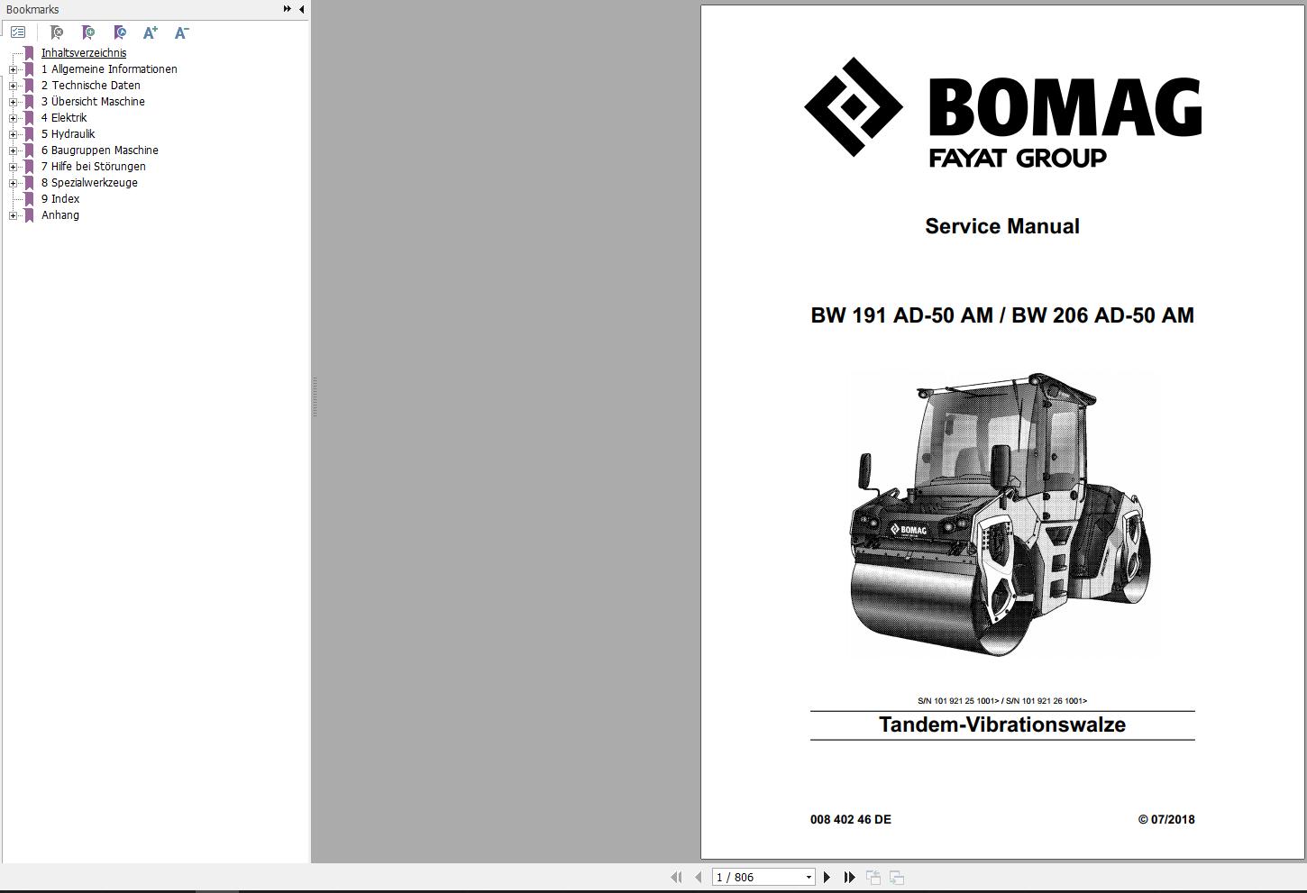 Bomag Machinery BW191 AD 50 AM Service Manual DE
