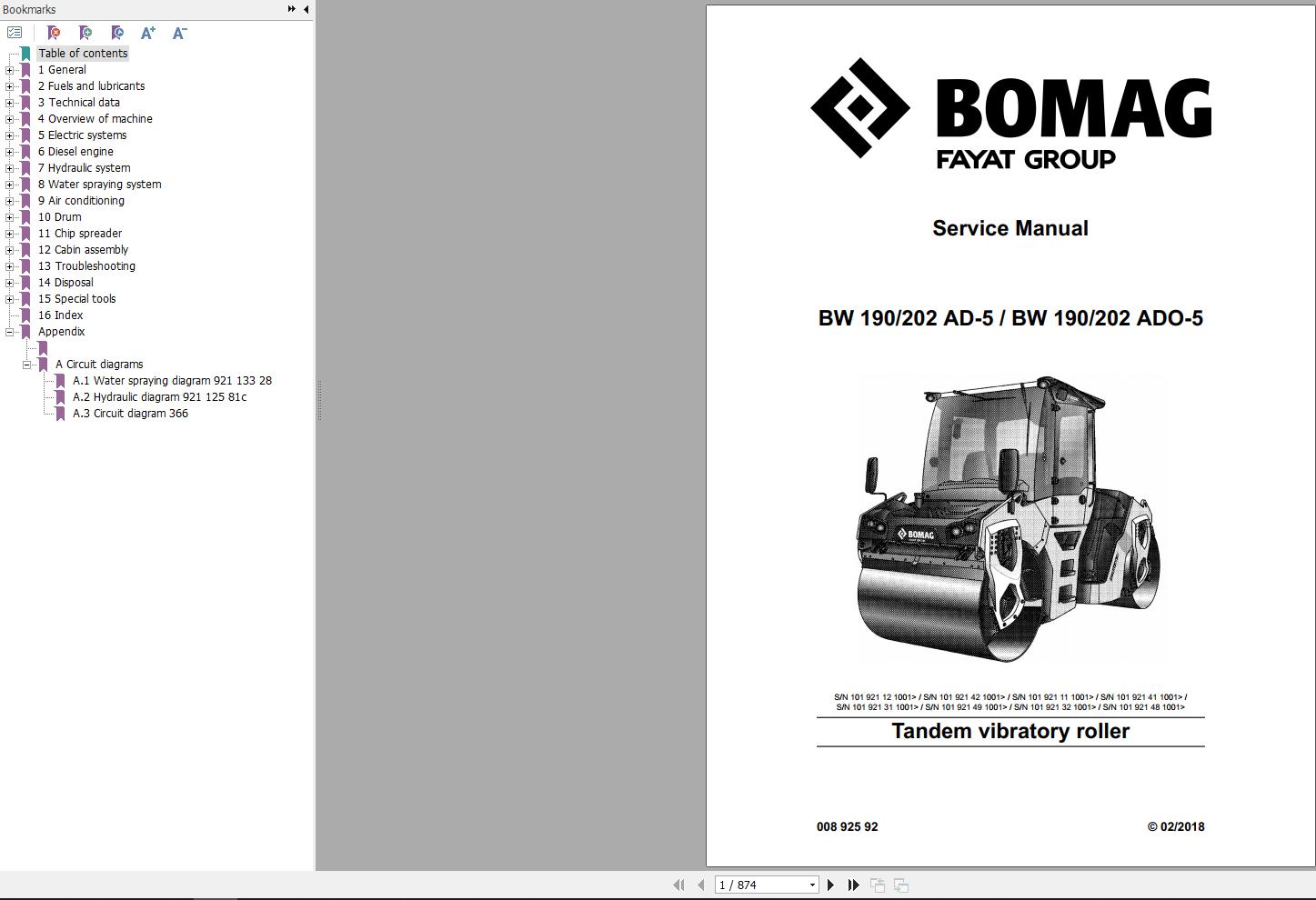Bomag Machinery BW202ADO 5 Service Manual