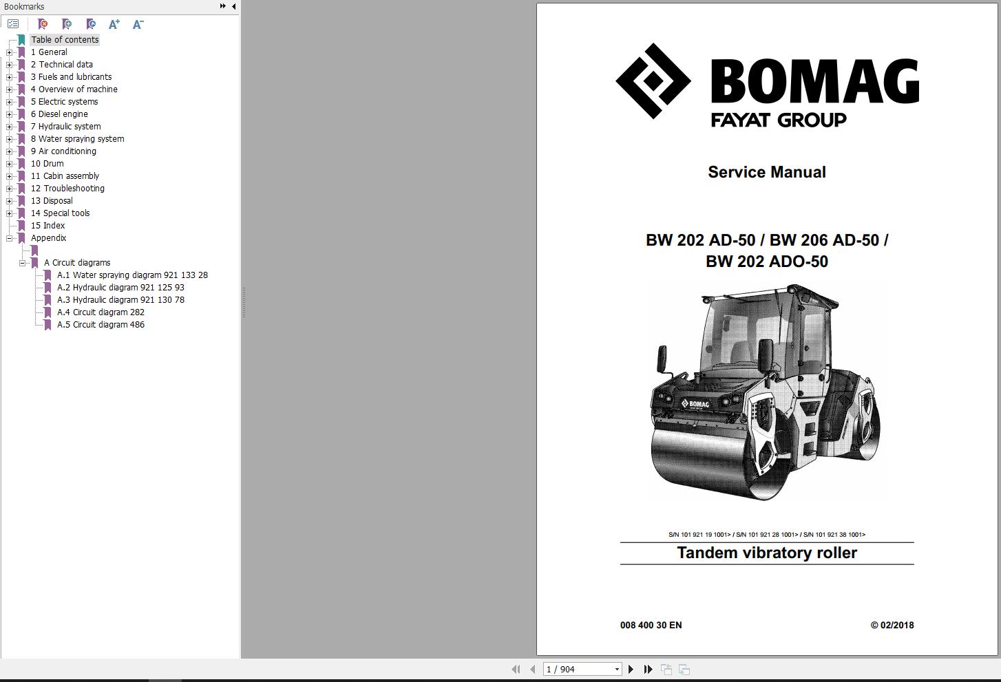 Bomag Machinery BW202ADO 50 Service Manual