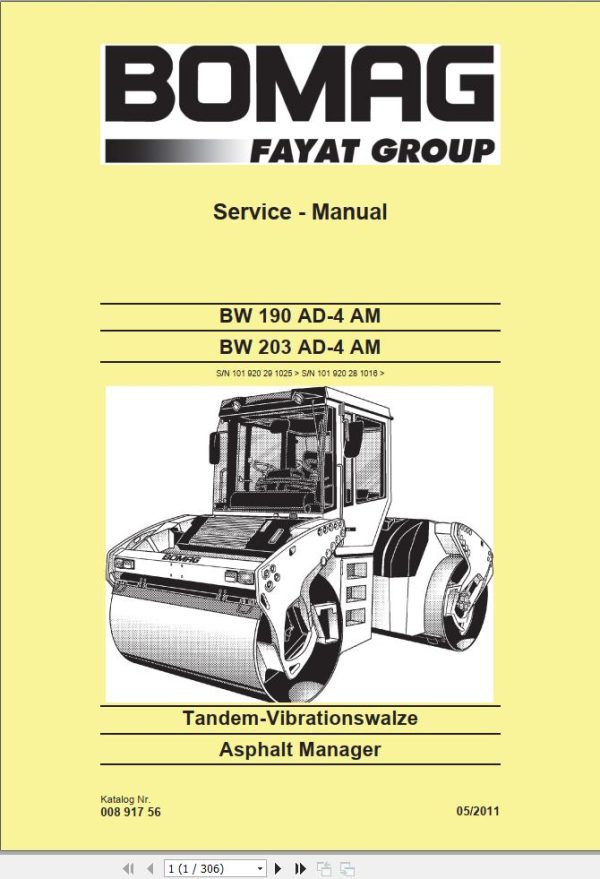 Bomag Machinery BW203AD 4AM Service Manual Hydraulic And Electric Circuit EN DE