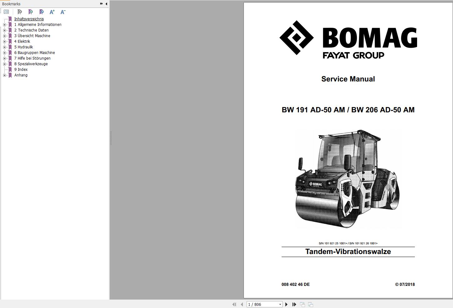 Bomag Machinery BW206 AD 50 AM Service Manual DE
