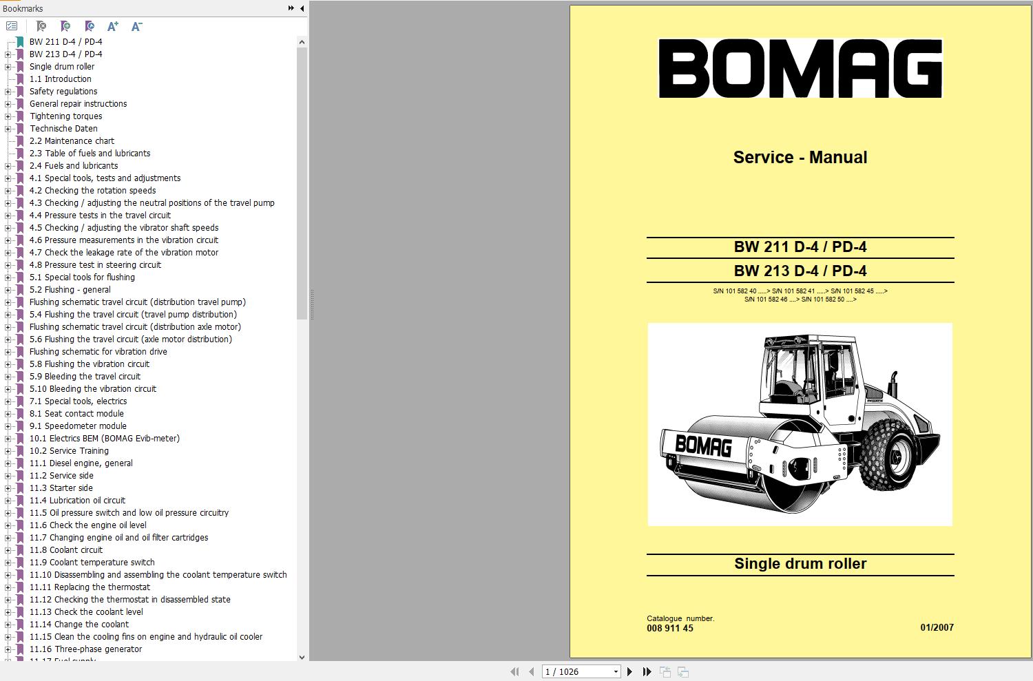 Bomag Machinery BW211D 4 BW211PD 4 Service Manual Service Training