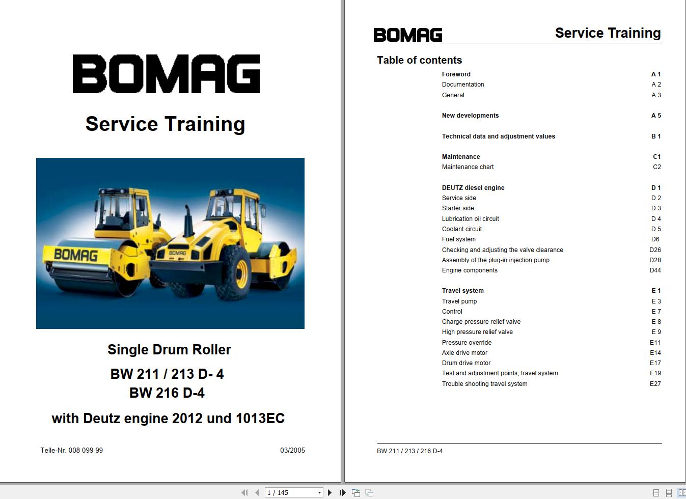 Bomag Machinery BW211D 4 Service training Operating And Maintenance Instructions EN ES