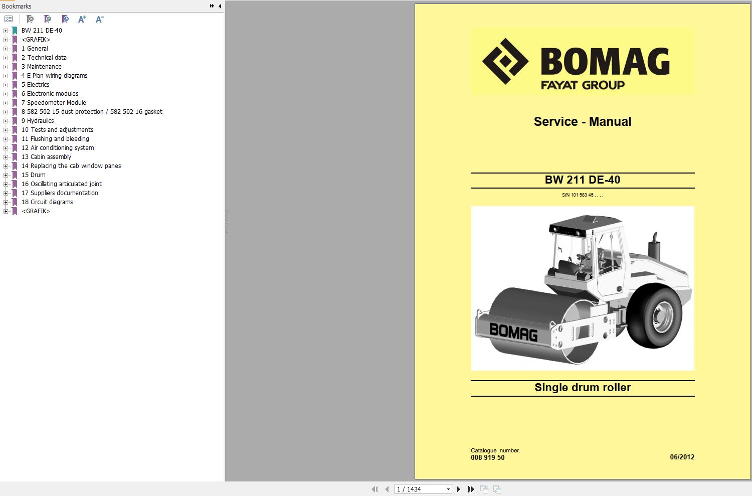 Bomag Machinery BW211DE 40 Service Manual Service Training