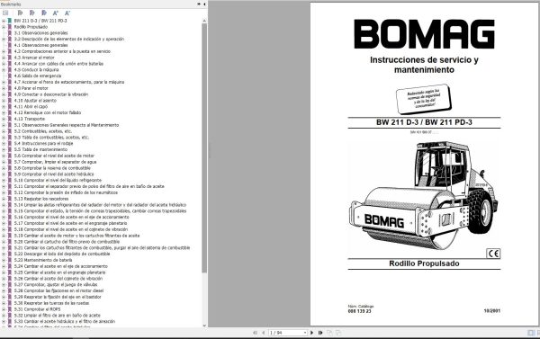 Bomag Machinery BW211PD 3 Service And Maintenance Instruction ES