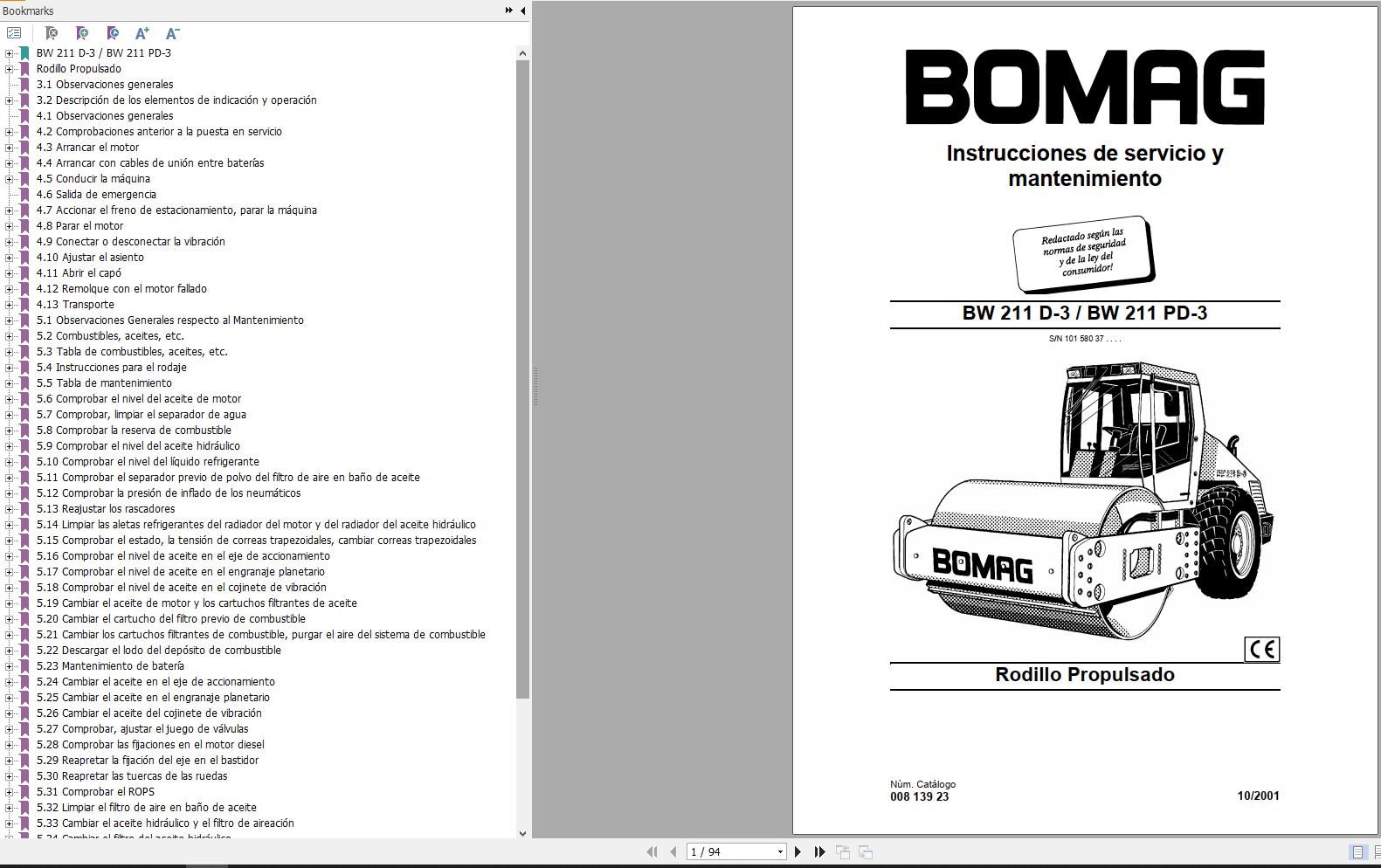 Bomag Machinery BW211PD 3 Service And Maintenance Instruction ES