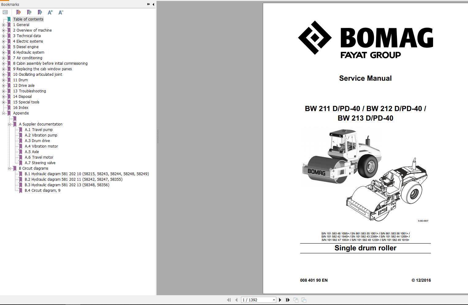 Bomag Machinery BW212DPD 40 Service Manual