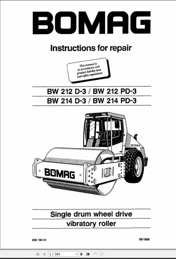 Bomag Machinery BW212PD 3 Training Manual Instruction For Repair