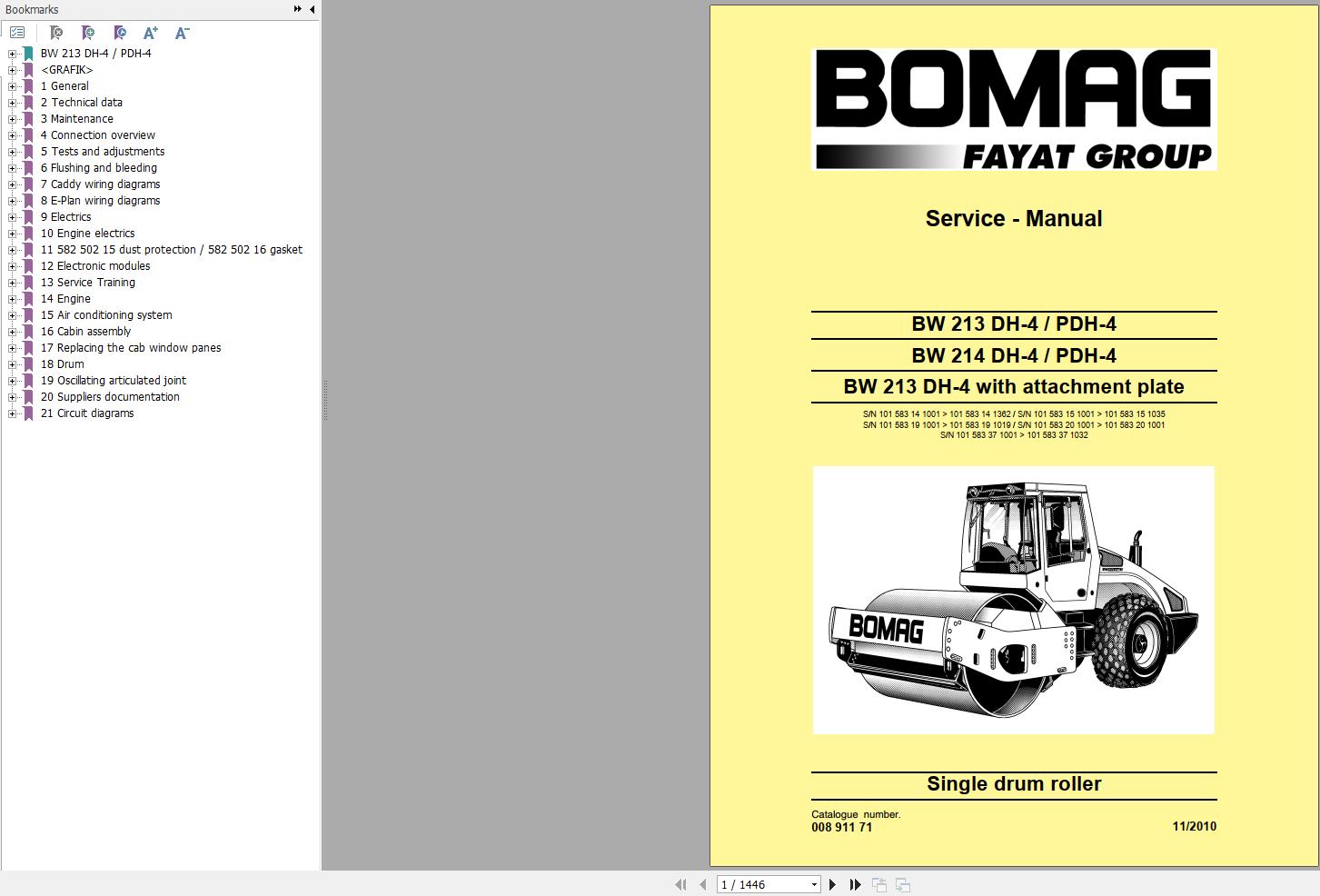Bomag Machinery BW213 DH 4 BVC Service Manual Maintenance Instruction EN ES