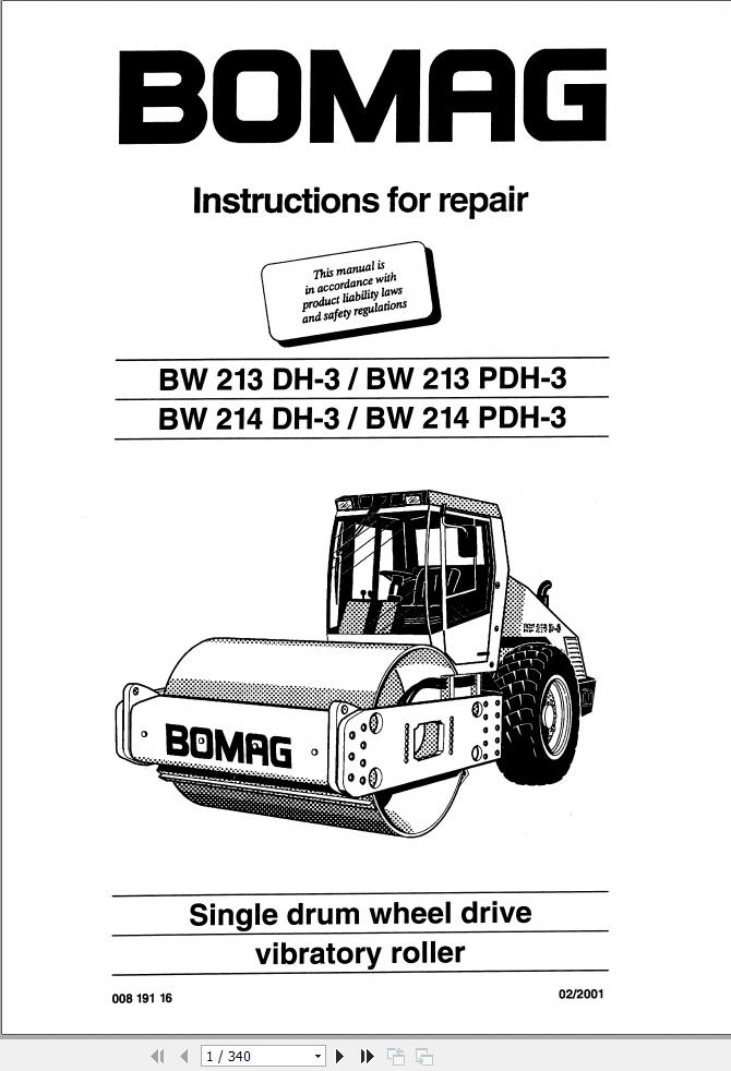 Bomag Machinery BW213 PDH 3 Instruction For Repair