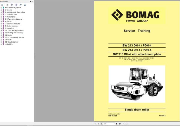 Bomag Machinery BW213 Service Training Operating And Maintenance Instruction EN RU