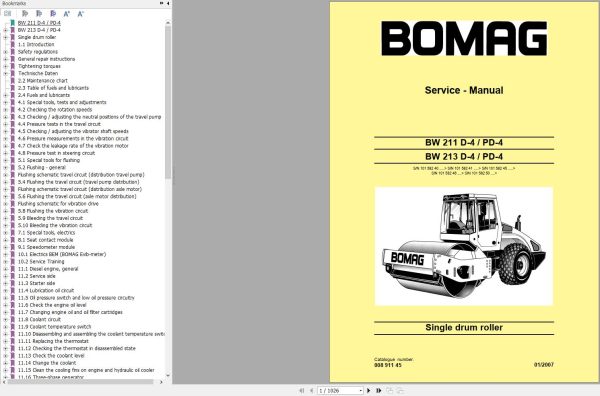 Bomag Machinery BW213D 4 BW213PD 4 Service Manual Service Training User Manual EN IT