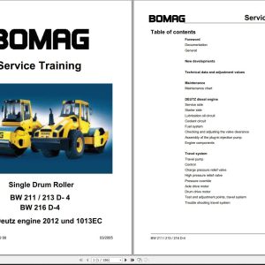 Bomag Machinery BW213D 4 Service Training Operating And Maintenance Instruction