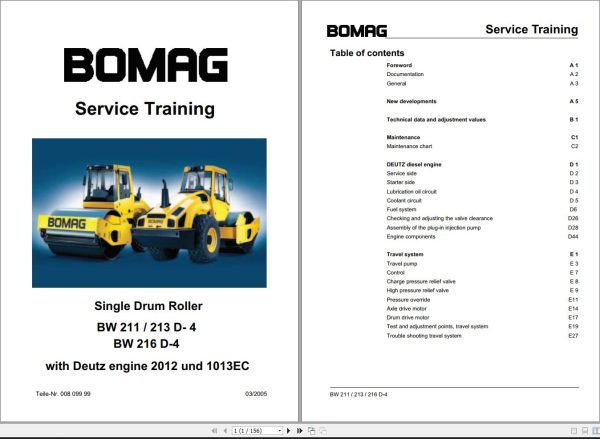 Bomag Machinery BW213D 4 Service Training Operating And Maintenance Instruction