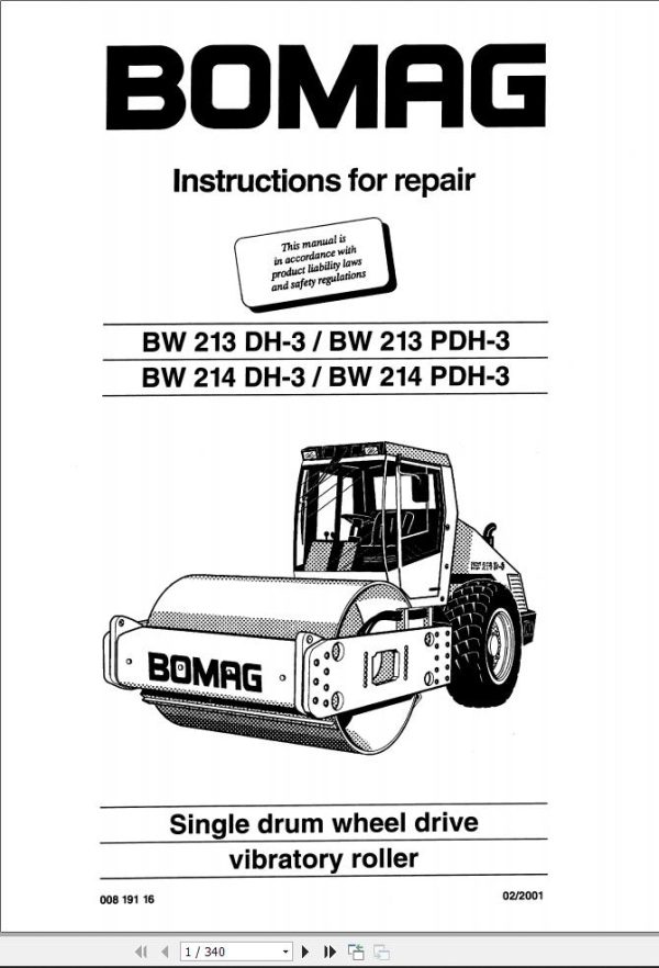 Bomag Machinery BW213DH 3 Instruction For Repair