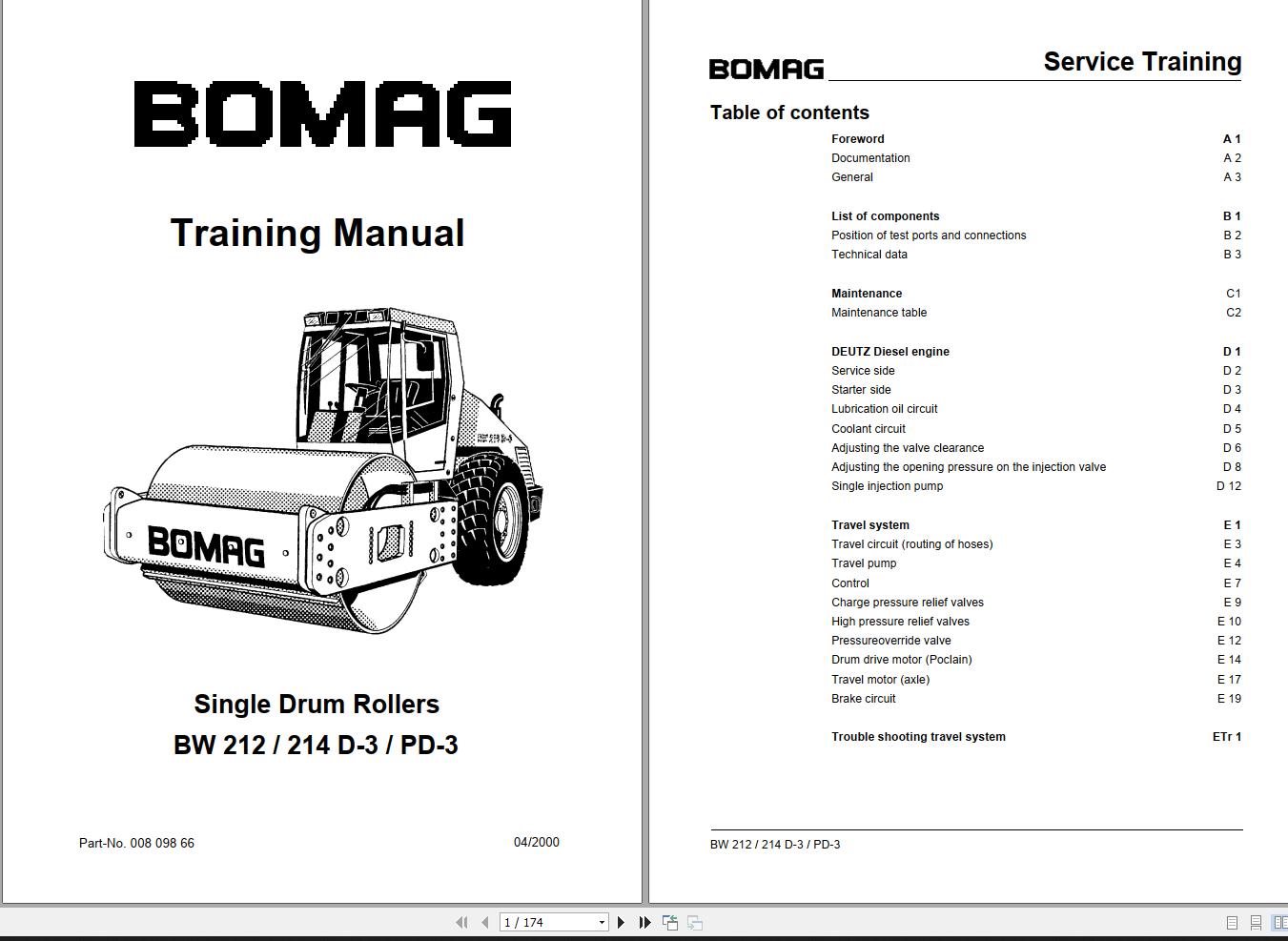 Bomag Machinery BW214D 3 Training Manual Instruction For Repair