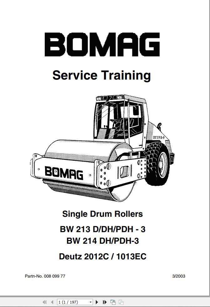 Bomag Machinery BW214DH 3 Instruction For Repair Service Training