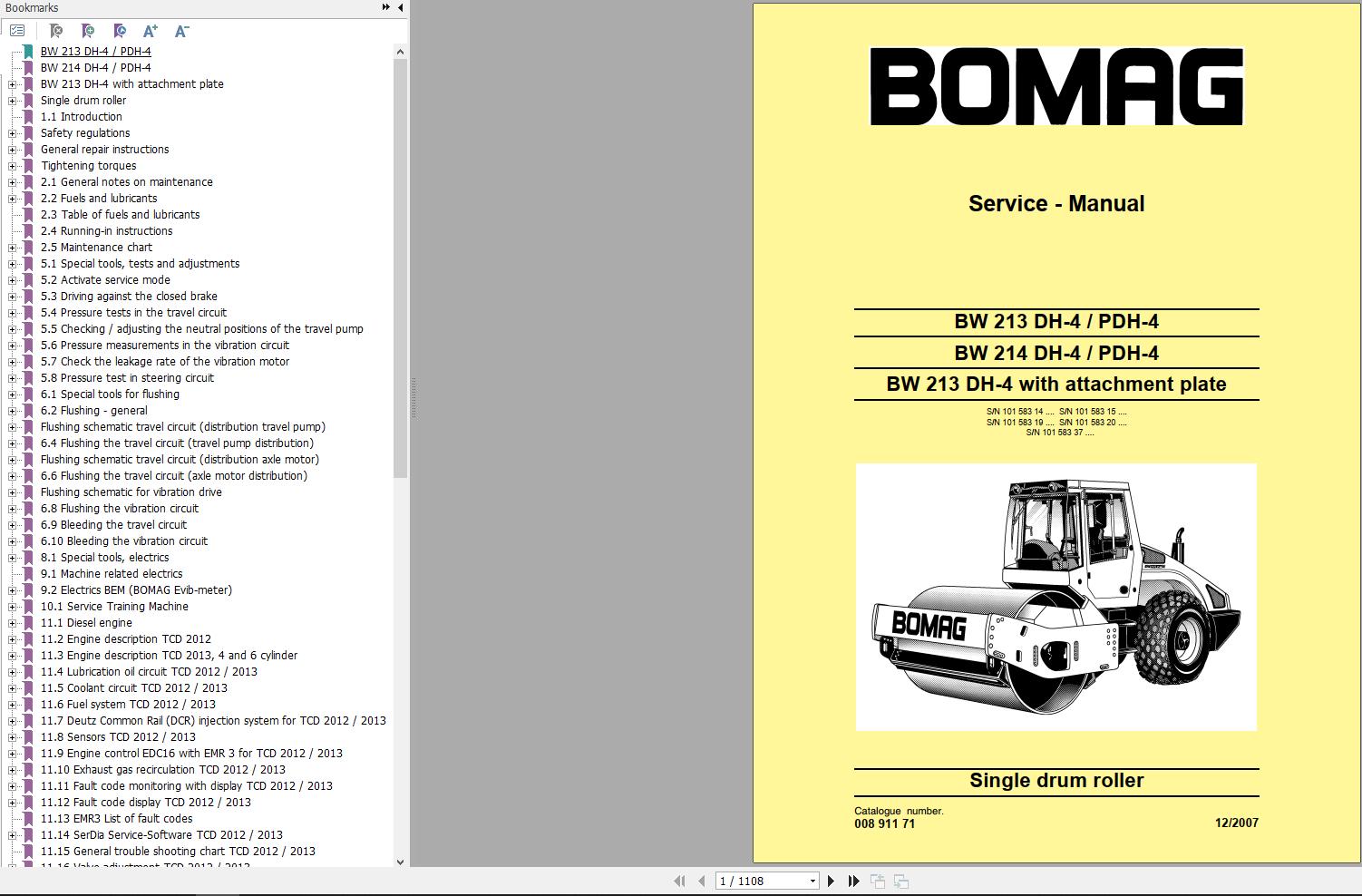 Bomag Machinery BW214DH 4 BW214PDH 4 Service Training Service Manual