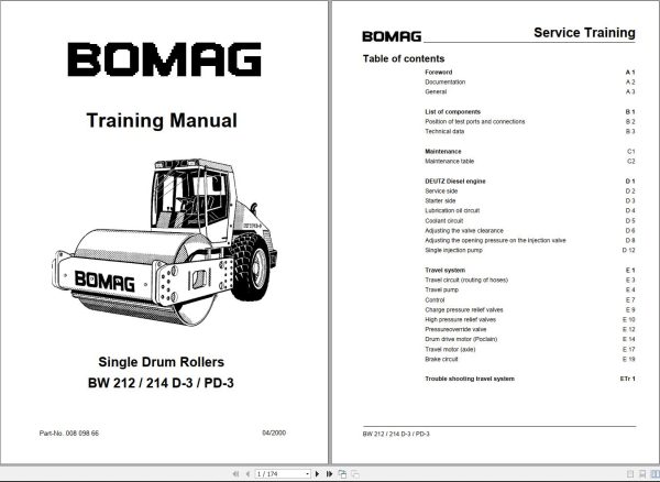 Bomag Machinery BW214PD 3 Instruction For Repair Training Manual