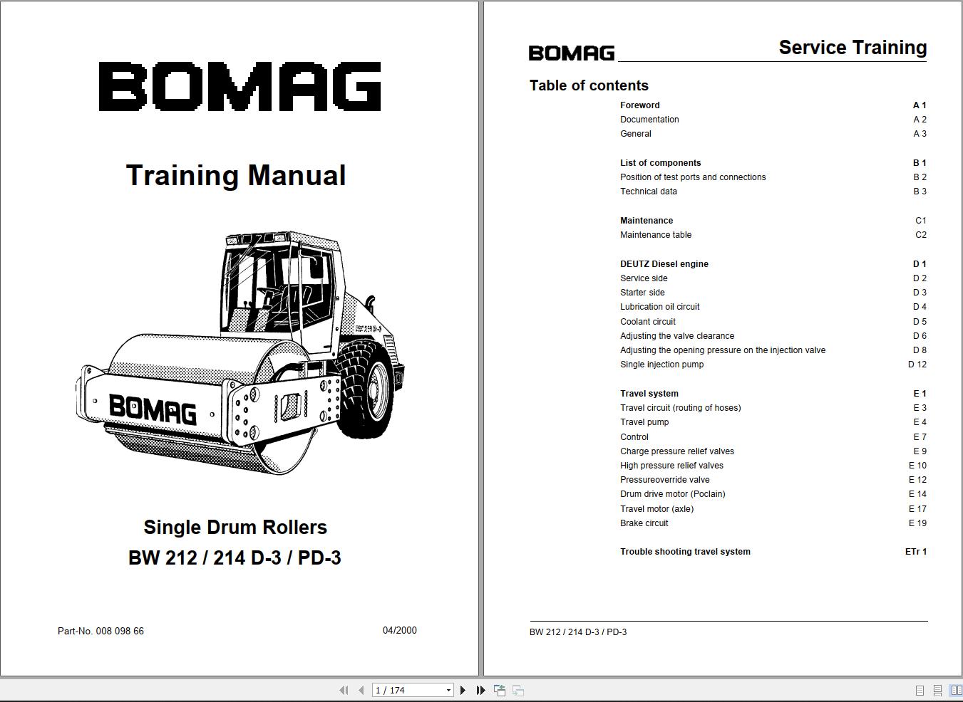 Bomag Machinery BW214PD 3 Instruction For Repair Training Manual
