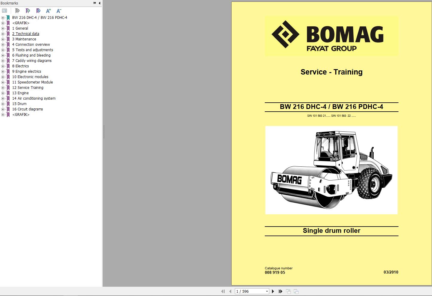 Bomag Machinery BW216 PDHC 4 Service Manual Service Training