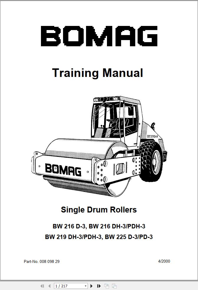 Bomag Machinery BW216DH 3 Service Training Spare Parts Catalogue