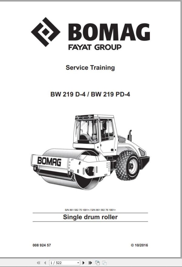 Bomag Machinery BW219 D 4 Service Training Service Manual