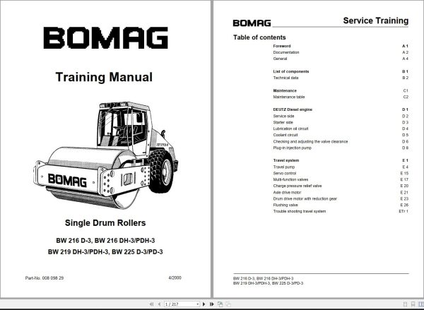 Bomag Machinery BW225D 3 Service Training Instruction For Repair