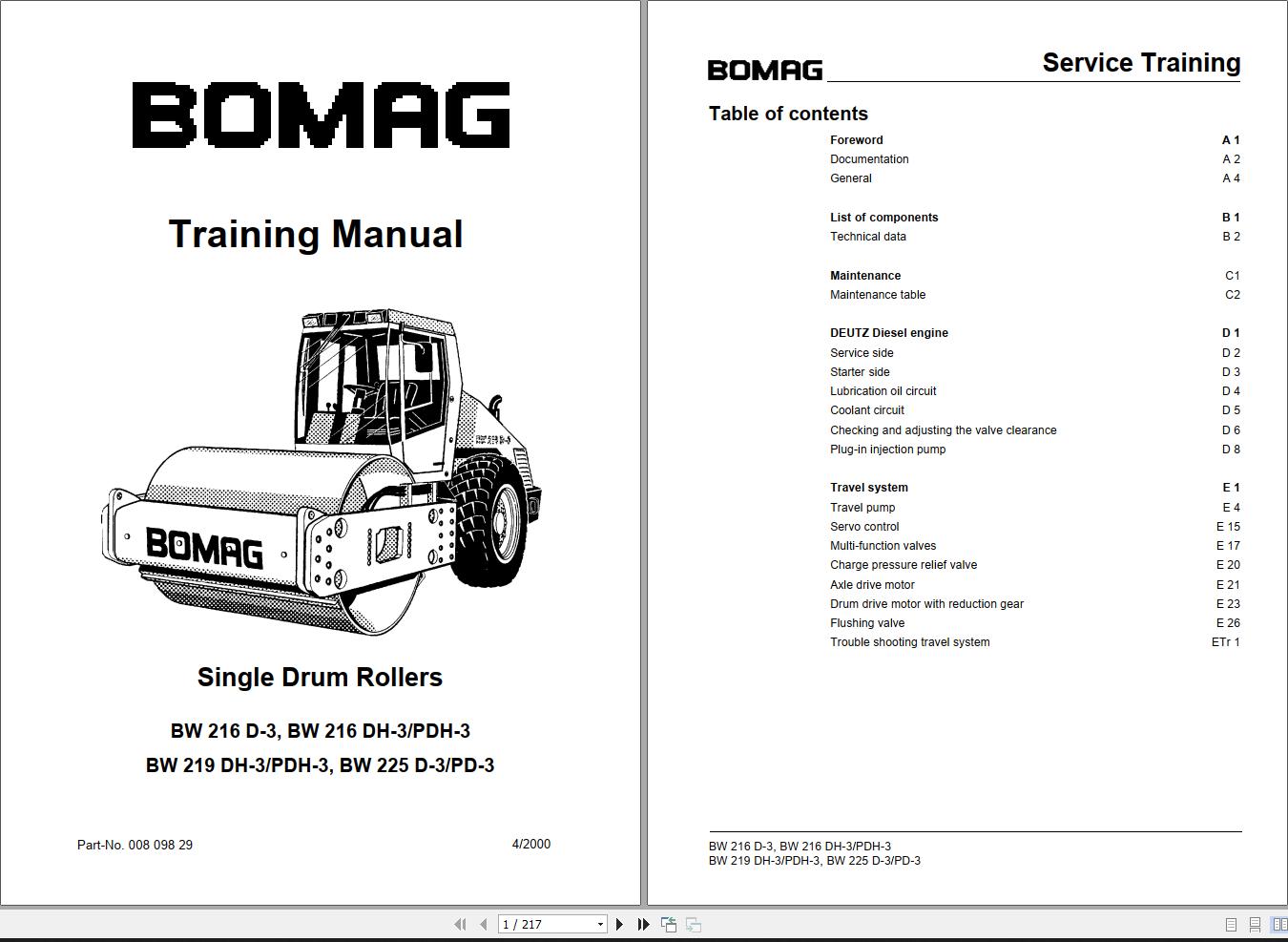Bomag Machinery BW225D 3 Service Training Instruction For Repair