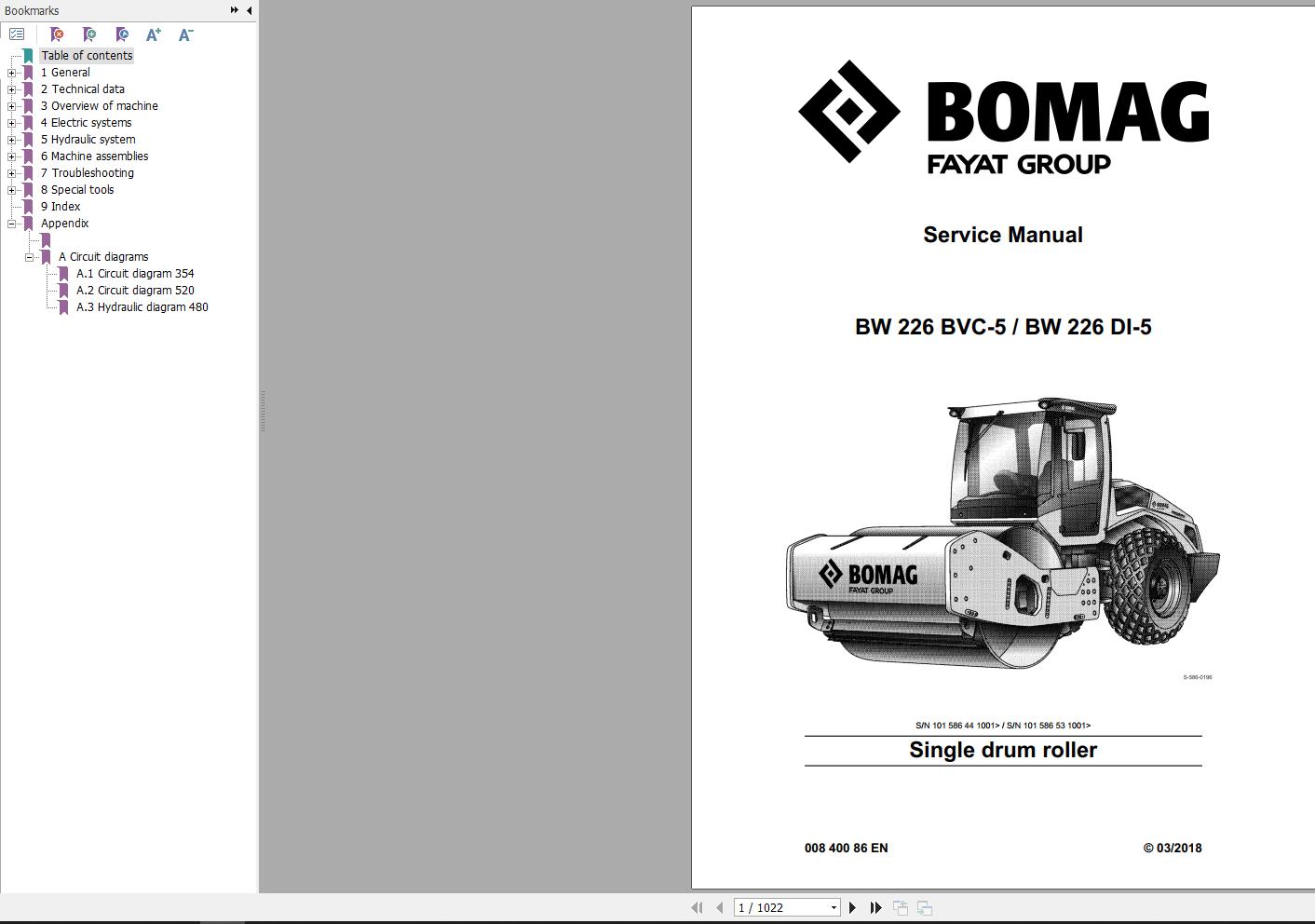 Bomag Machinery BW226 BVC 5Deutz TCD 6.1 L6 Service Manual Operation And Maintenance Instruction