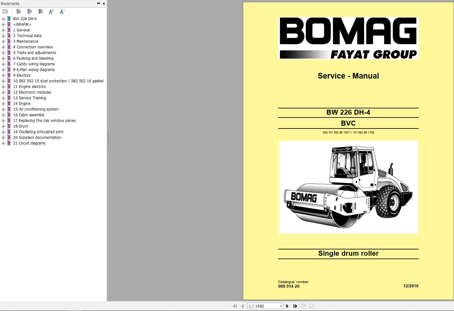 Bomag Machinery BW226 DH 4 BVC Service Training Service Manual