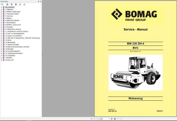 Bomag Machinery BW226DH 4 Service Manual Service Training EN DE