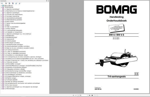 Bomag Machinery BW6 BW6S Electrical Schematic Maintenance Manual EN DE NL