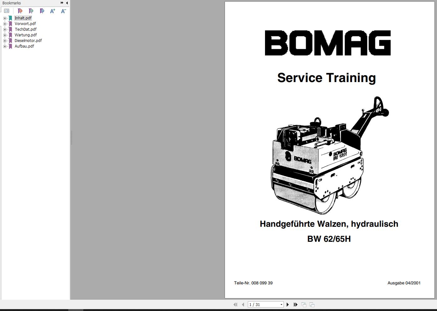 Bomag Machinery BW62 65H Service Training DE