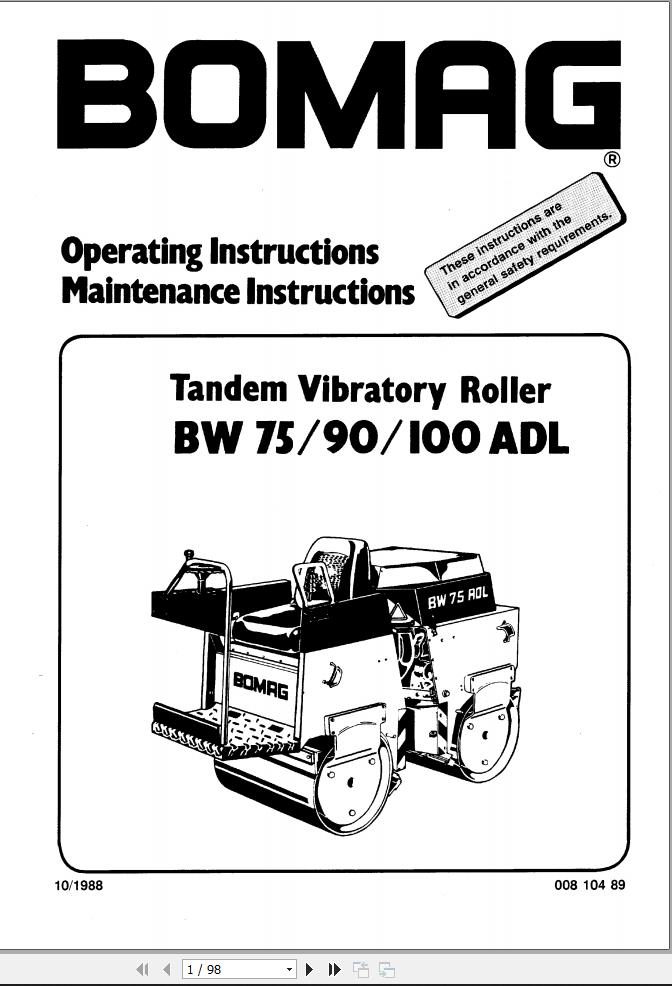 Bomag Machinery BW75ADL Instructions Repair Operating Instructions EN DE FR ES