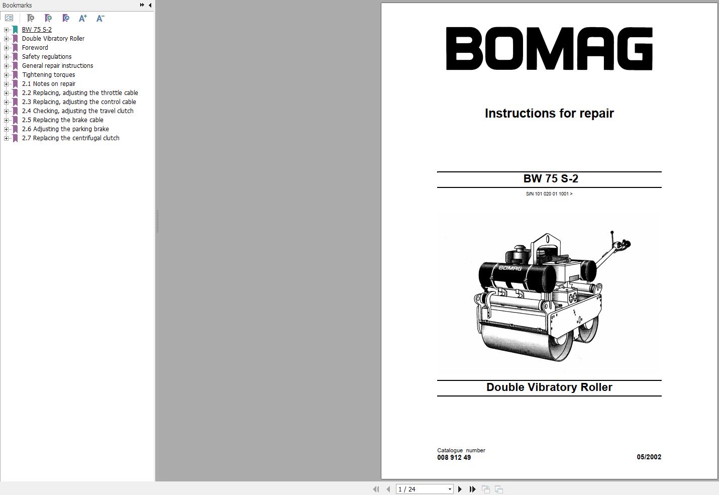 Bomag Machinery BW75S 2 Instructions For Repair